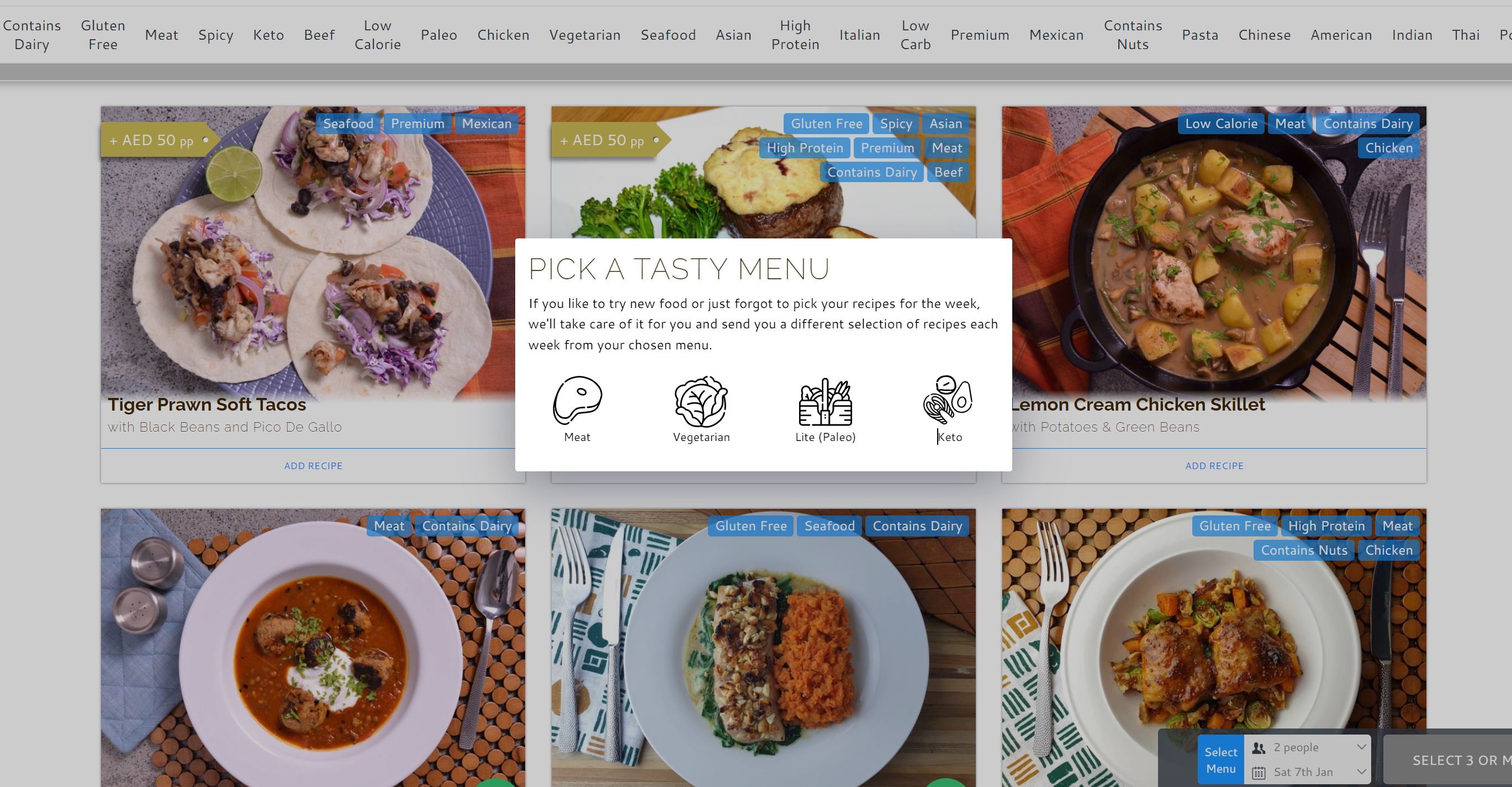 Recipe selection screenshot